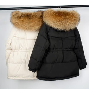 Natural Fur Hooded Thicken Puffer Feather Down Coat