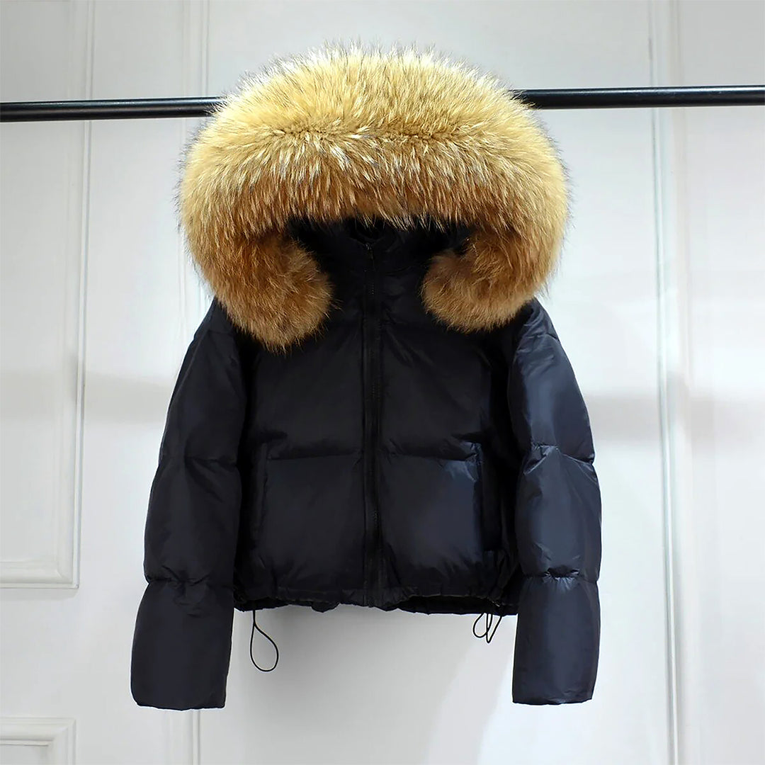 Natural Fur Hooded Crop Puffer Jacket – Iconik Fashion UK