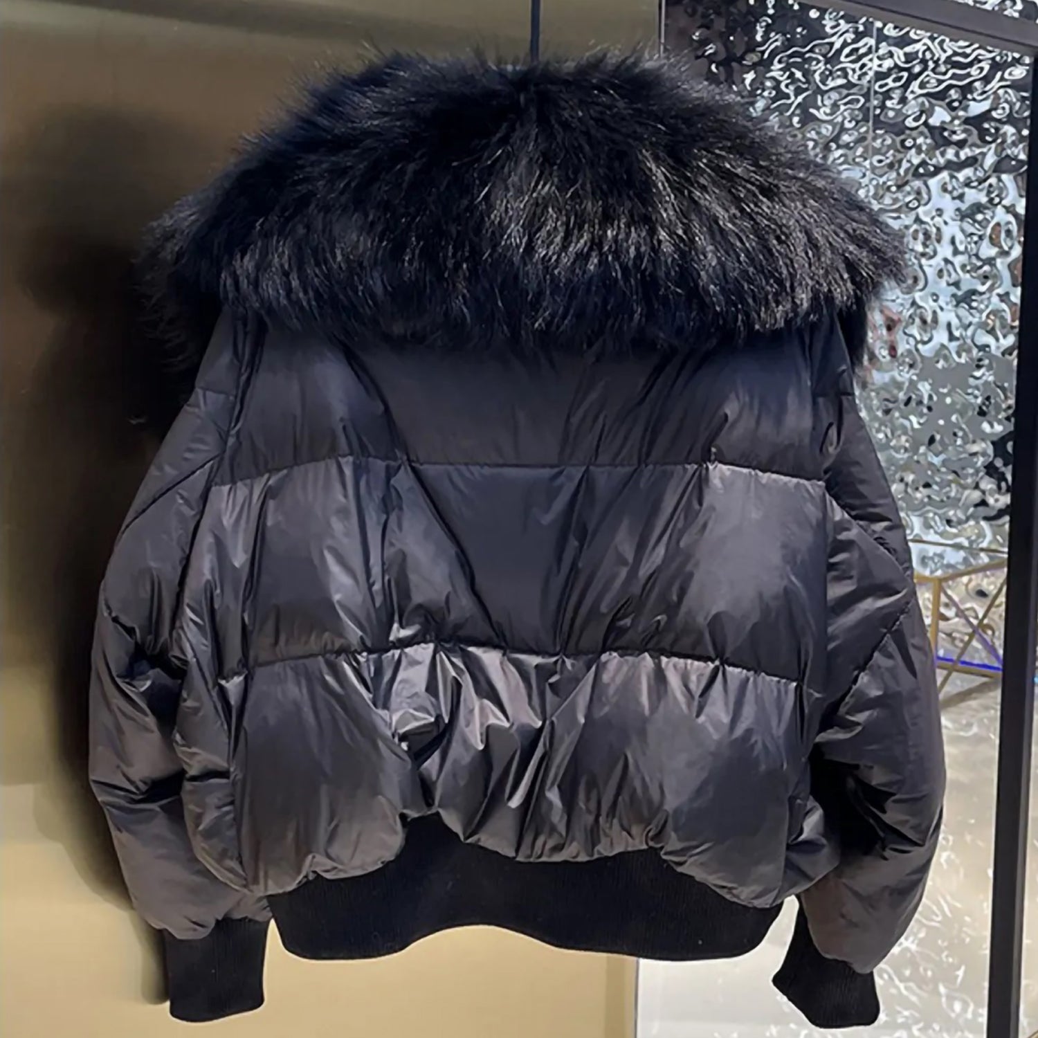 Natural Fur Turn-down Collar Feather Puffer Jacket