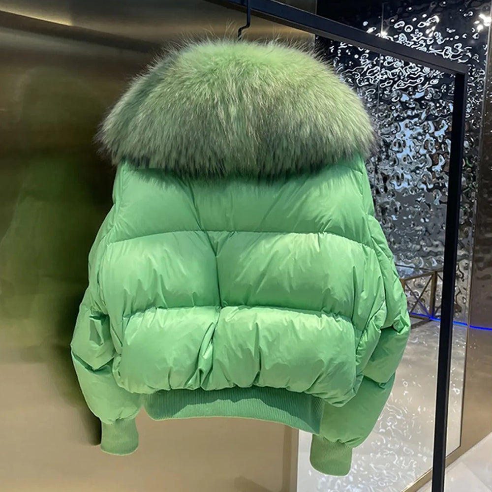 Natural Fur Turn-down Collar Feather Puffer Jacket