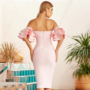 Off Shoulder Bardot Ruffle Sleeves Bodycon Dress