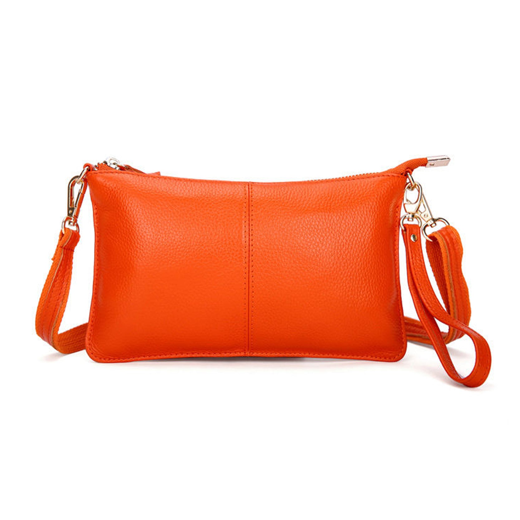 Orange Genuine Leather Mini Crossbody Shoulder Bag