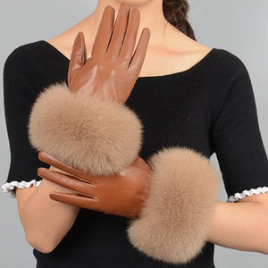 Water Repelent Heritage Fur-Cuff Leather Gloves