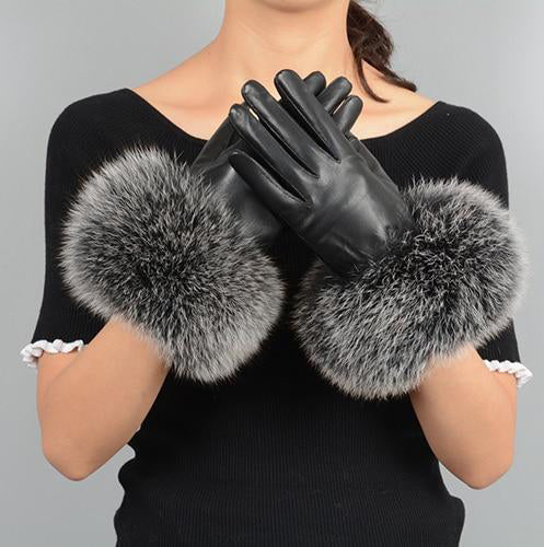 Women's leather gloves with fur best sale cuff