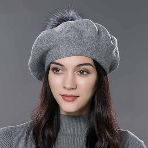 Natural Raccoon Knitted Beret Hat