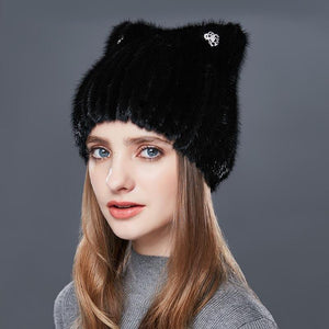 Real Fur Knitted Kitty Hat