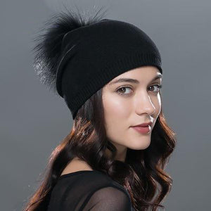 Real Fur Knitted Wool PomPom Hat