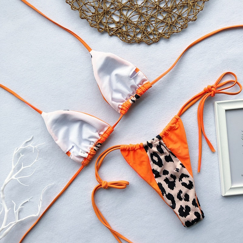 Peach-Tan Leopard Print Bikini Set