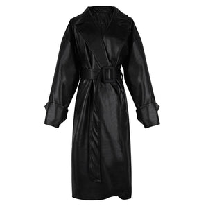 Oversized Leather Belted Coat