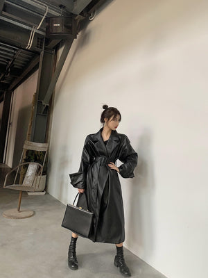 Oversized Leather Belted Coat