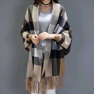 Sleeves Knitted Plaid Stole