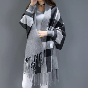 Sleeves Knitted Plaid Stole