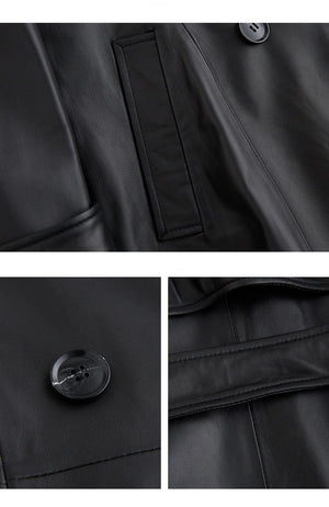 Epaulets Leather Trench Coat