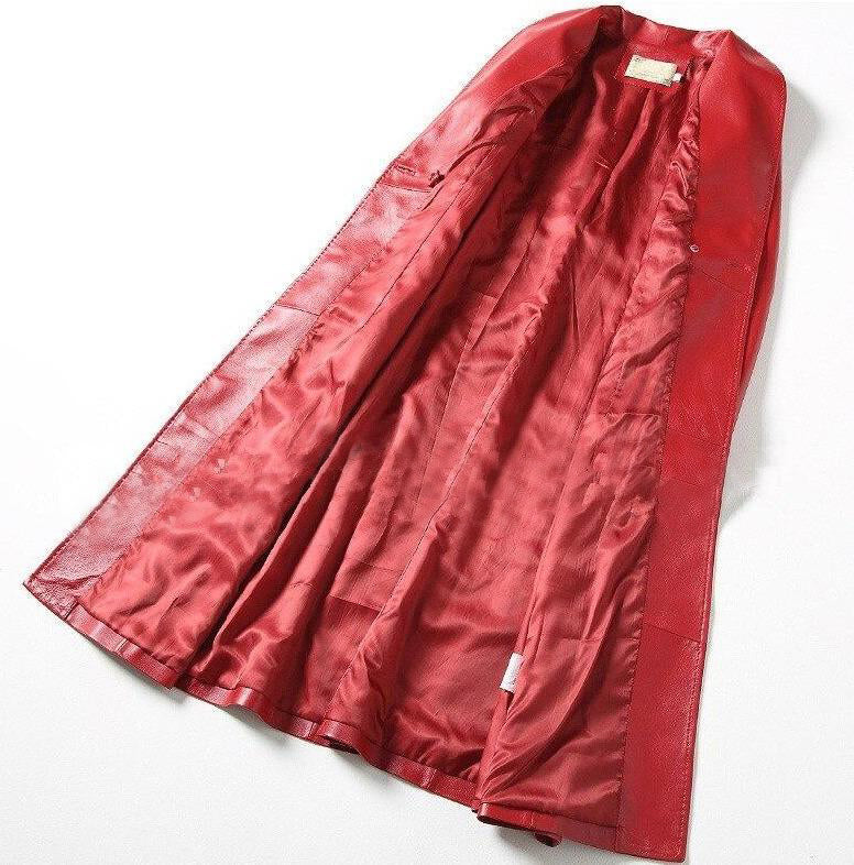 Red Genuine Leather Long Coat