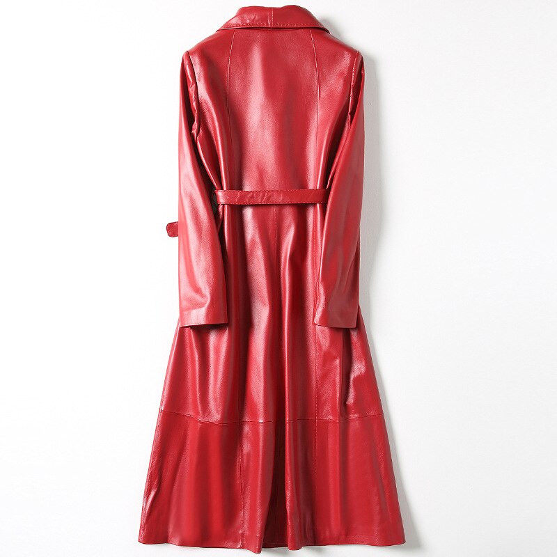 Red Genuine Leather Long Coat