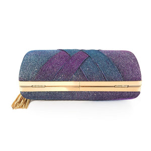 Multi Purple Tassel Sparkly Clutch Bag
