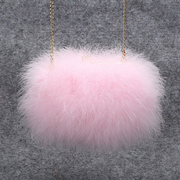 Pink Feather Mini Clutch Detachable Chain Bag 