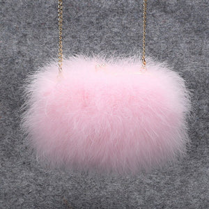 Pink Feather Mini Clutch Detachable Chain Bag 