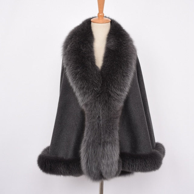 Fur Collar Trim Wool Cape