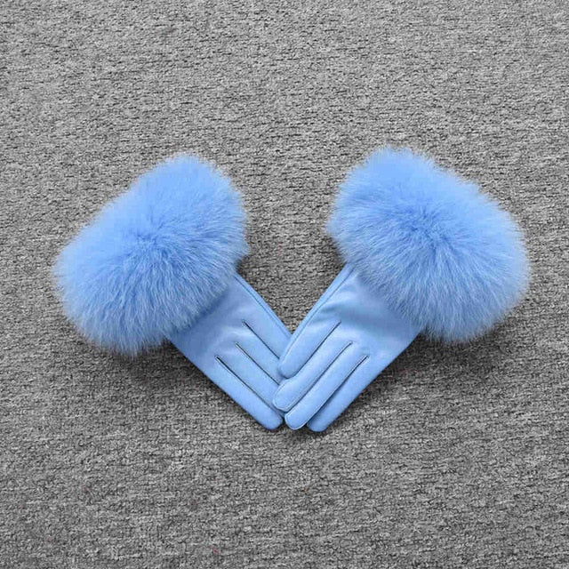 Water Repelent Heritage Fur-Cuff Leather Gloves